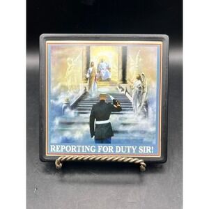 Marine Reporting for Duty Sir Decorative Square Magnet Plaque Memorial 4.25" Sq.